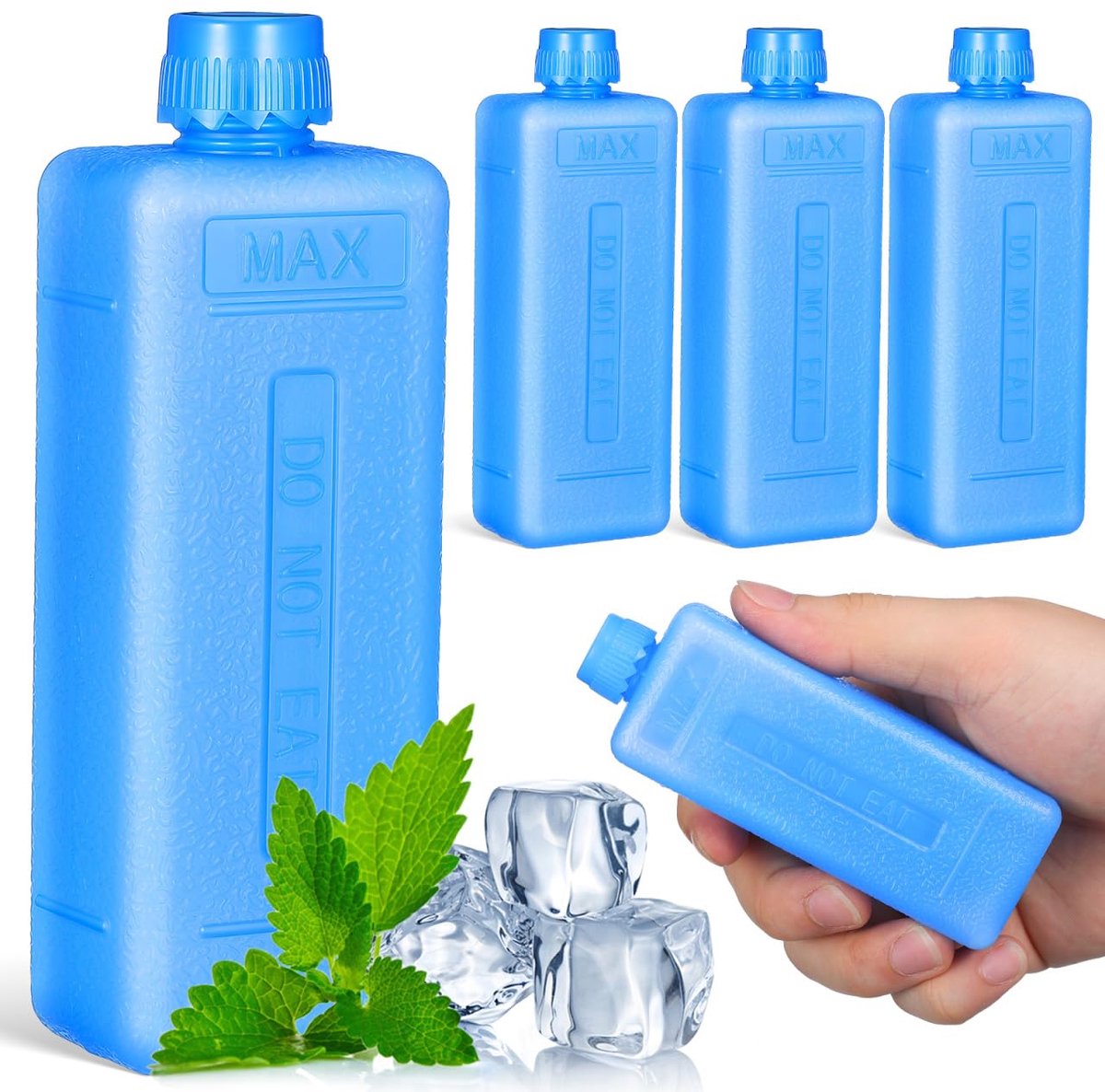 SnelShoppen - 4 stuks mini-ijspakketten voor luchtkoelers - herbruikbare vriesblokken met harde schaal - slanke koelkristallen doos 12 x 4 x 3 cm voor