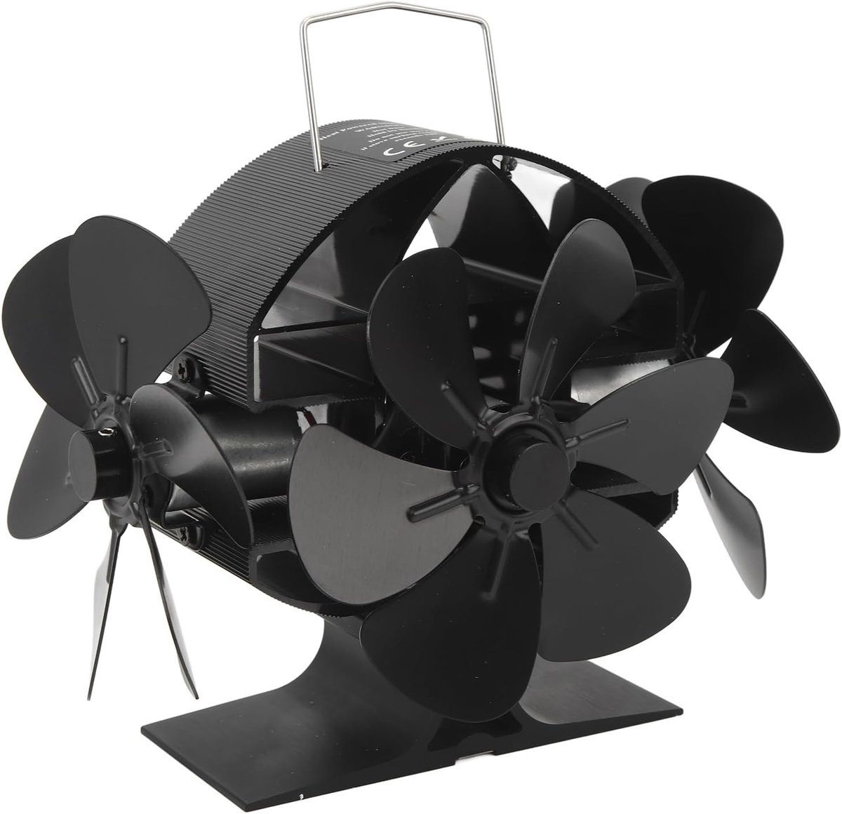 SnelShoppen - Heat Powered Houtkachel Ventilator met 3 Koppen en 18 Bladen, Aluminium, 270 Graden Luchtstroom, Beschermende Deksel en Handvat voor Thu