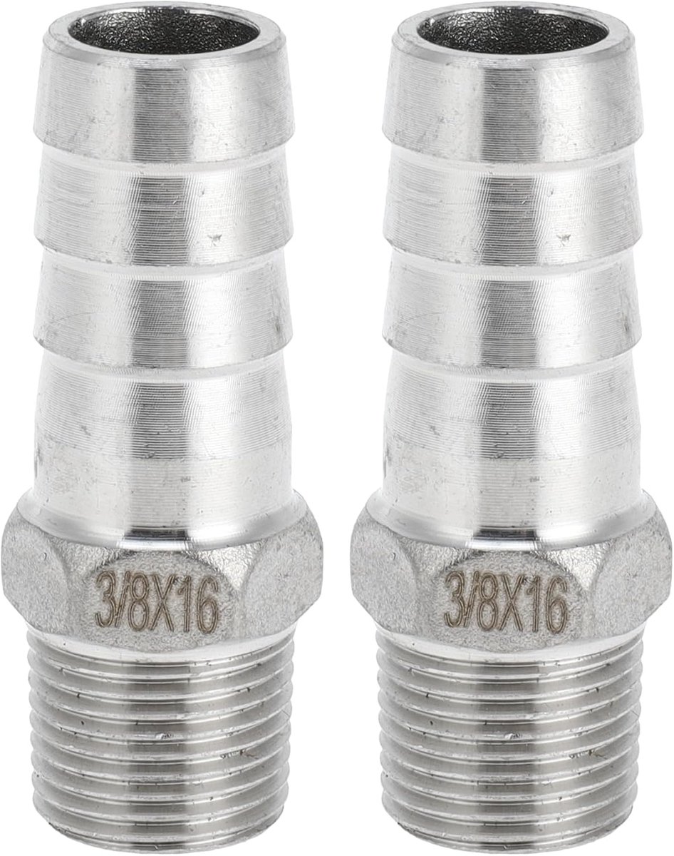 SnelShoppen - RVS Barb Fittingen, 5/8" Barb 3/8 BSPT Handmatige Slangverbinder voor Lucht Water Olie Gas Brandstof, 2 Stuks