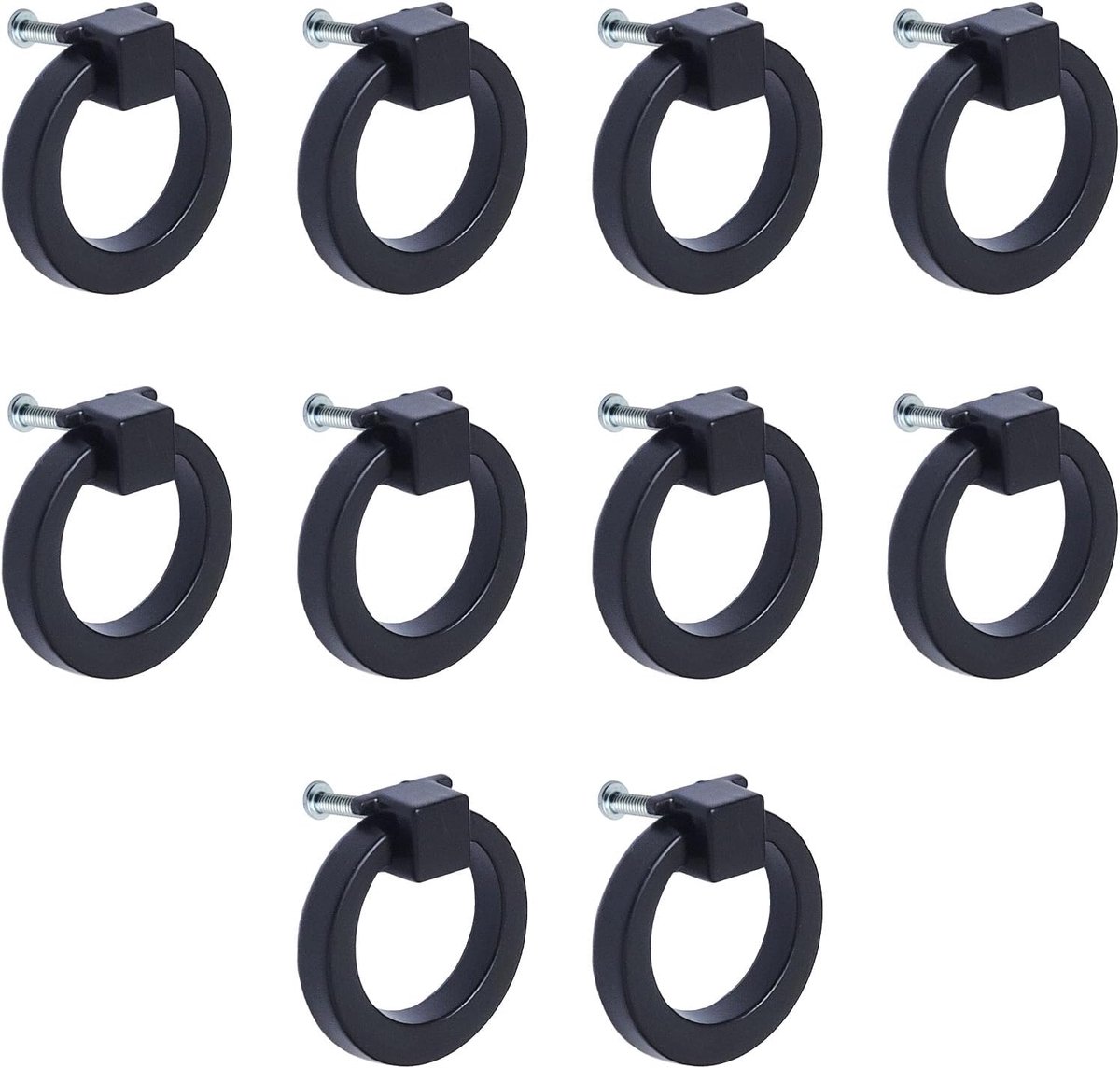 SnelShoppen - Ronde Kast Ring Trekhandgrepen Aluminiumlegering voor Dressoir, Kledingkast en Lades - 10 Stuks Zwart - Modern Design en Roestbestendig