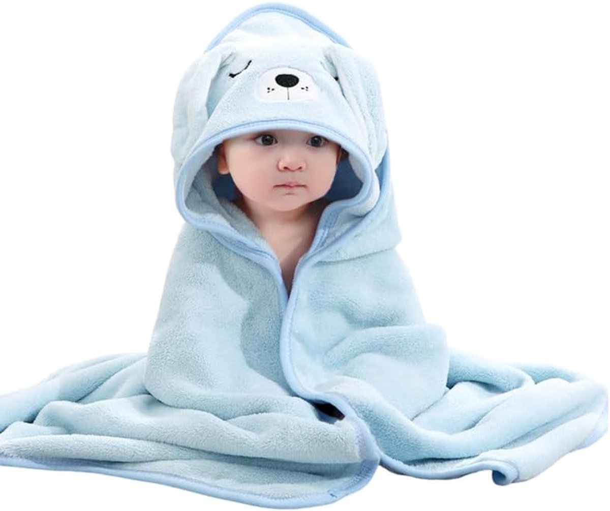 SnelShoppen - Baby Badhanddoek met Kap 80 x 80 cm Absorberende Grote Peuter Badhanddoek voor Pasgeboren Baby Jongens Meisjes, Zacht Coral Fleece, Scha