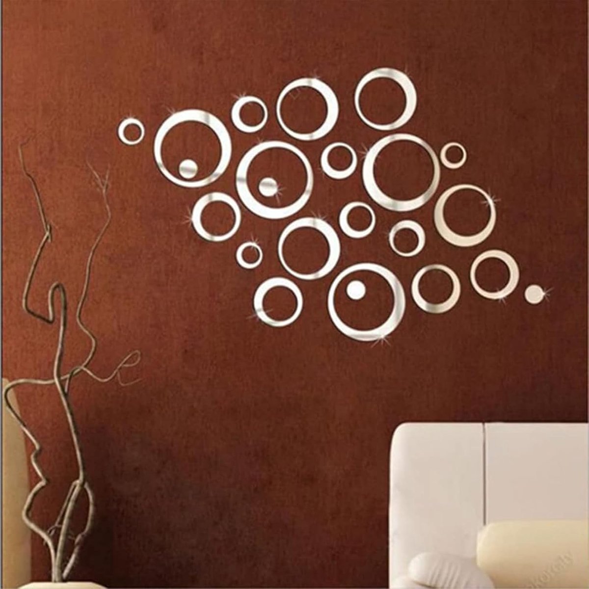 SnelShoppen - 24 Stuks Spiegel Wandstickers, 3D Acryl Cirkel Wanddecoratie, Zelfklevende Muurstickers voor Slaapkamer en Woonkamer, Zilver