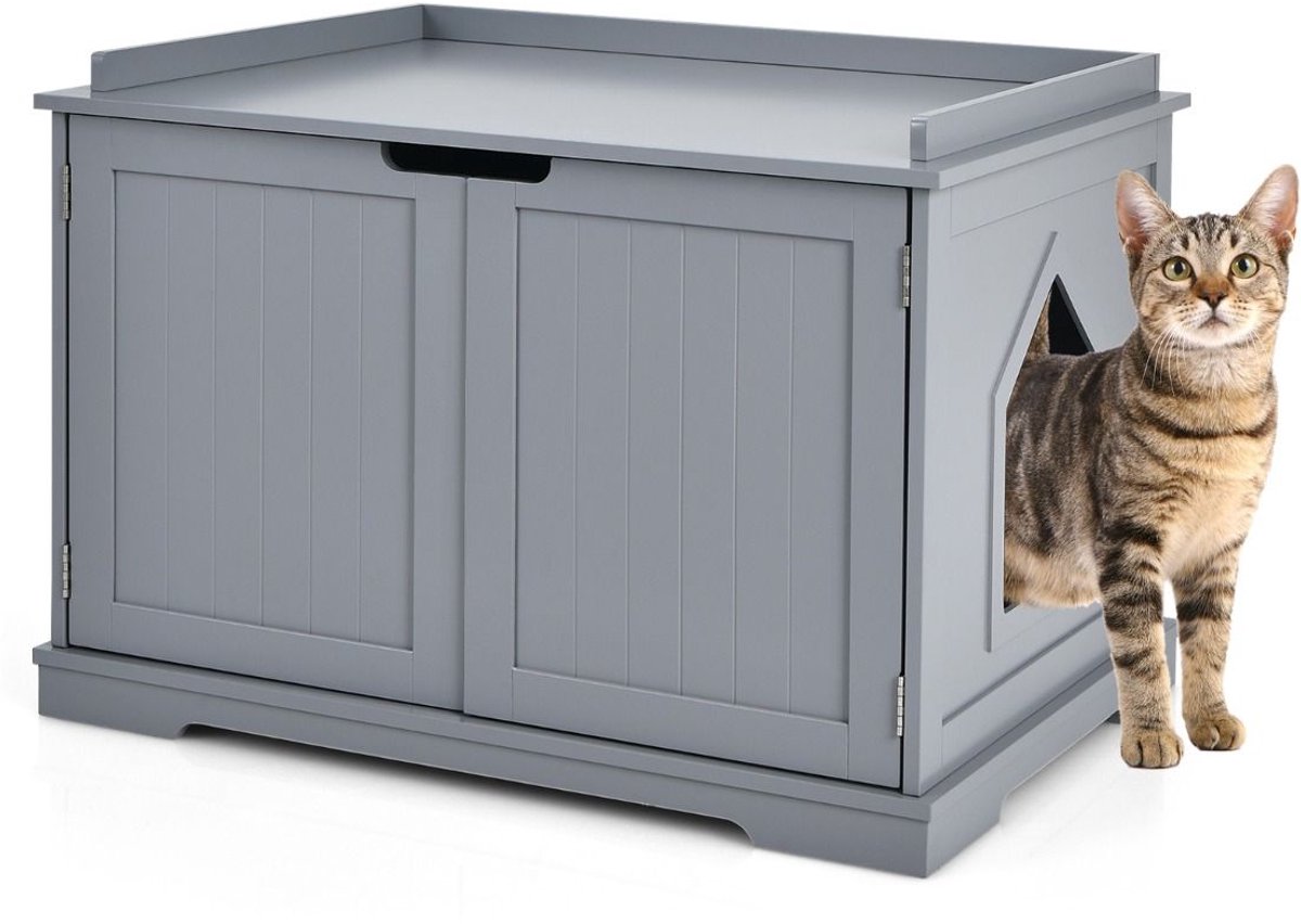 Kattenhuis - Voor buiten - Hok - Kooi - Bench - Ren - 1 verdieping - duurzaam - Grijs