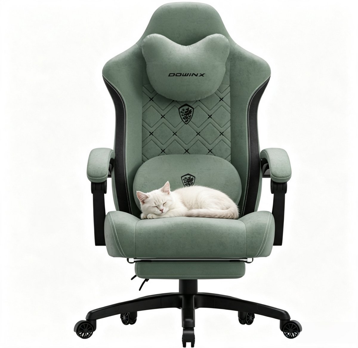 Dowinx Ergonomische - Bureaustoel / Gamingstoel – Verwarmde massage lendensteun – Pocketveren zitkussenarmleuningen en uitschuifbare voetsteun – 150 kg draagvermogen –Geschikt voor werk, studie en gaming - Groen/Zwart