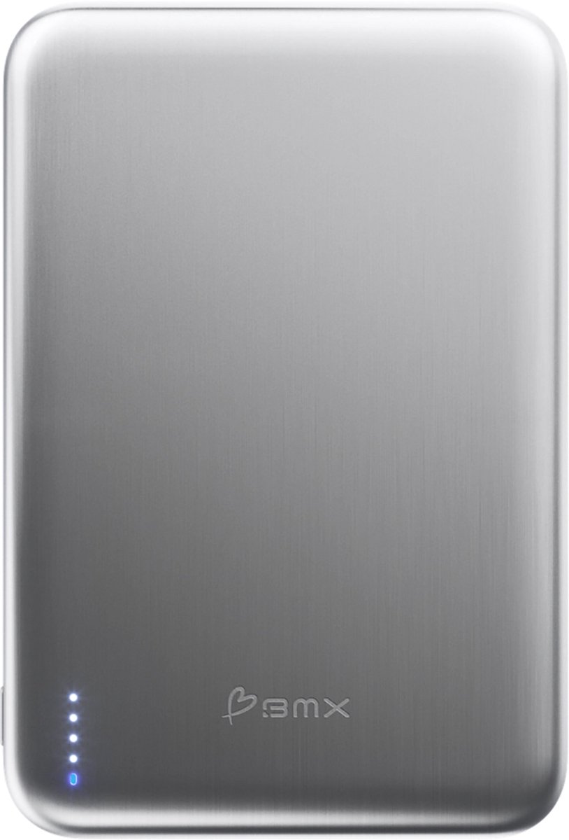 BMX SolidSafe Air titanium Qi2 magnetische powerbank – Werelds dunste 5.000 mAh powerbank – Compatibel met MagSafe – Snel oplaadvermogen met USB-C PD - Grijs
