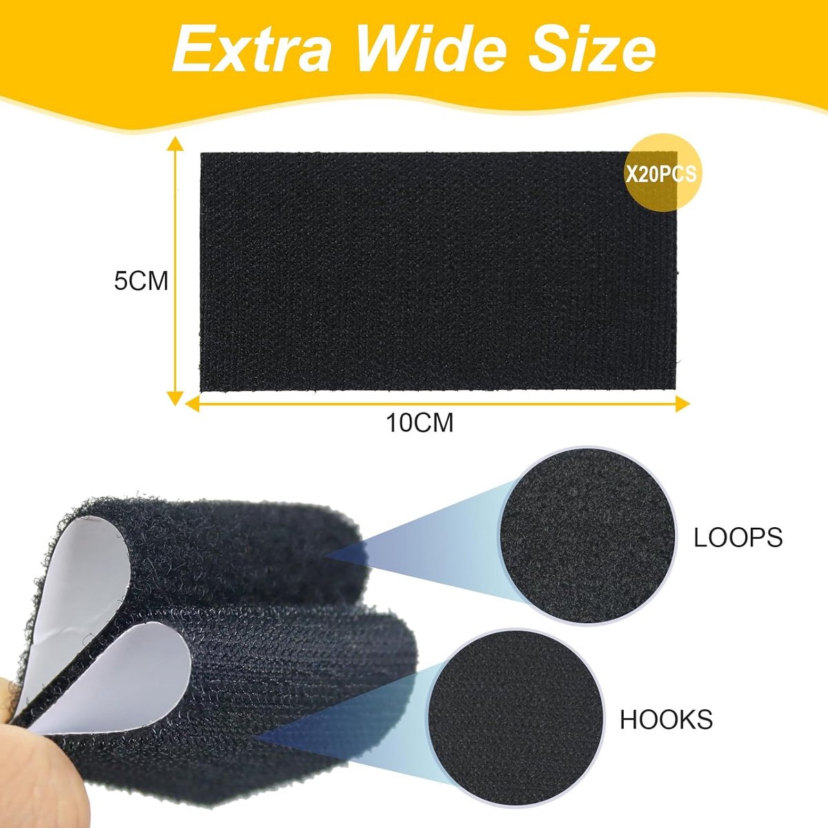 KU Velcro Tape, Extra Strong, Pack of 20, 50 mm x 100 mm, Adhesive Pads, Double-Sided Velcro Tape, Reusable, Round - ShopVlot