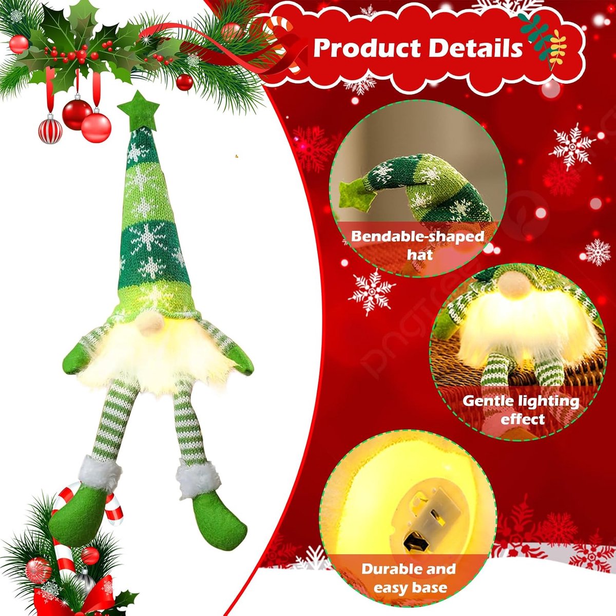 3 Pieces Luminous Christmas Gnome Plush Christmas Gnome Mini Christmas Figure Decoration for Indoor Christmas - ShopVlot — cadeau in Wonen & Interieur - foto 2