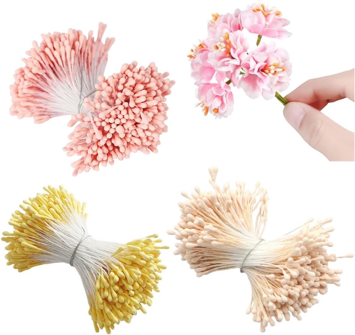 SnelShoppen - 420 Stuks Gele Pijpjes met Twee Parelhoofden 2mm Kunstmatige Stamens Mini Kunstbloemen Dubbel Hoofd voor DIY Creatieve Projecten