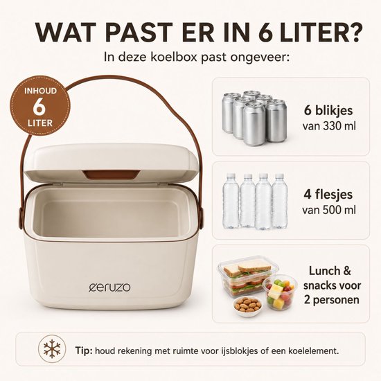 Ceruzo Koelbox 6 Liter - Mini Koelbox - Lunchbox -Draagriem - Taupe - Geschikt voor IJsblokjes van Ceruzo — afbeelding 5