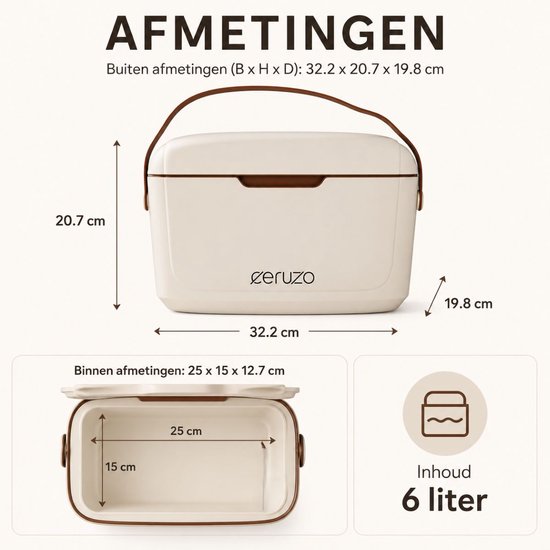 Ceruzo Koelbox 6 Liter - Mini Koelbox - Lunchbox -Draagriem - Taupe - Geschikt voor IJsblokjes van Ceruzo — afbeelding 2