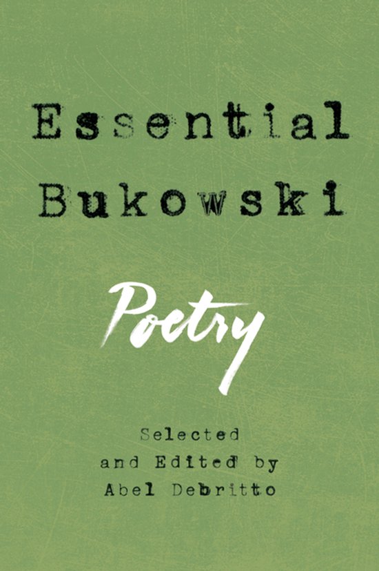 Livre "Essential Bukowski Poetry" avec couverture verte et lettres blanches.