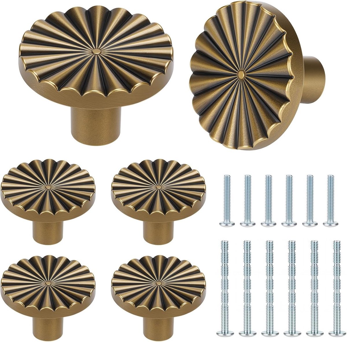 Vintage Gouden Ronde Kastknoppen van Zinklegering voor Keuken, Badkamer en Meubels - 6 Stuks Robuust en Duurzaam