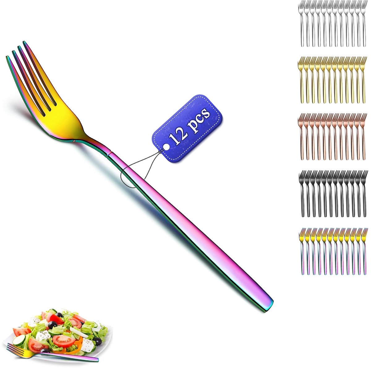 Omgoods - Set van 12 Kleurige Tafelvorken van RVS