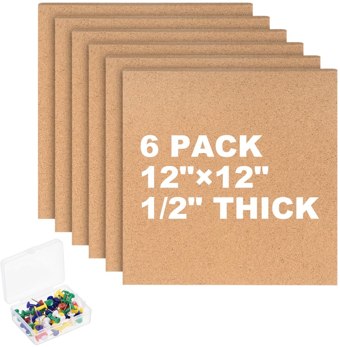 Omgoods - Kurkbordtegels - Set van 6 stuks 30 x 30 cm met zelfklevende clips