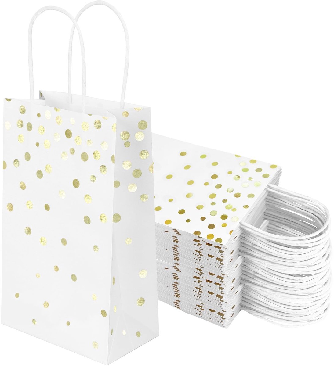 Omgoods - Set van 24 Witte Papieren Cadeauzakken met Handvatten en Gouden Accenten