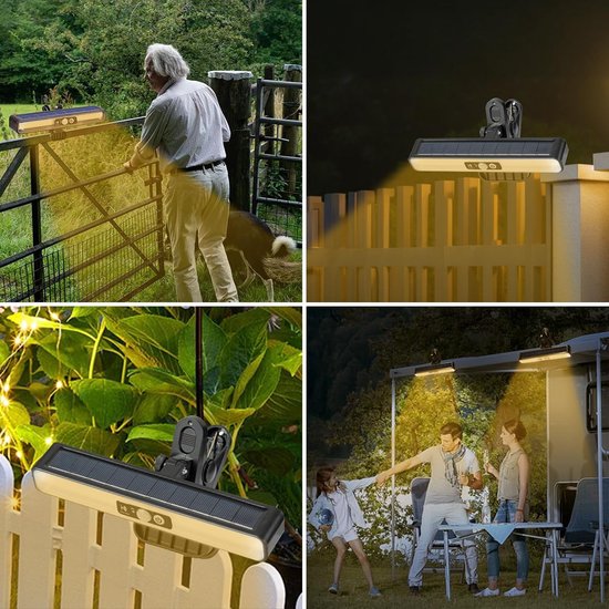 Zonnelampen voor buiten, 2 stuks zonnelampen met klem, heldere led-wandlampen met bewegingsmelder, 3 verlichtingsmodi, waterdicht, voor hek, binnenplaats, garage, camping — afbeelding 4