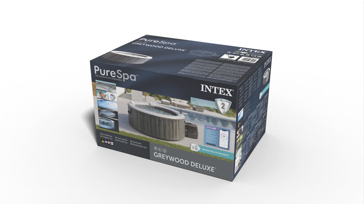 Intex PureSpa Greywood Deluxe inflatable hot tub - 4 people - Ø 196 x 71 cm - Wifi
