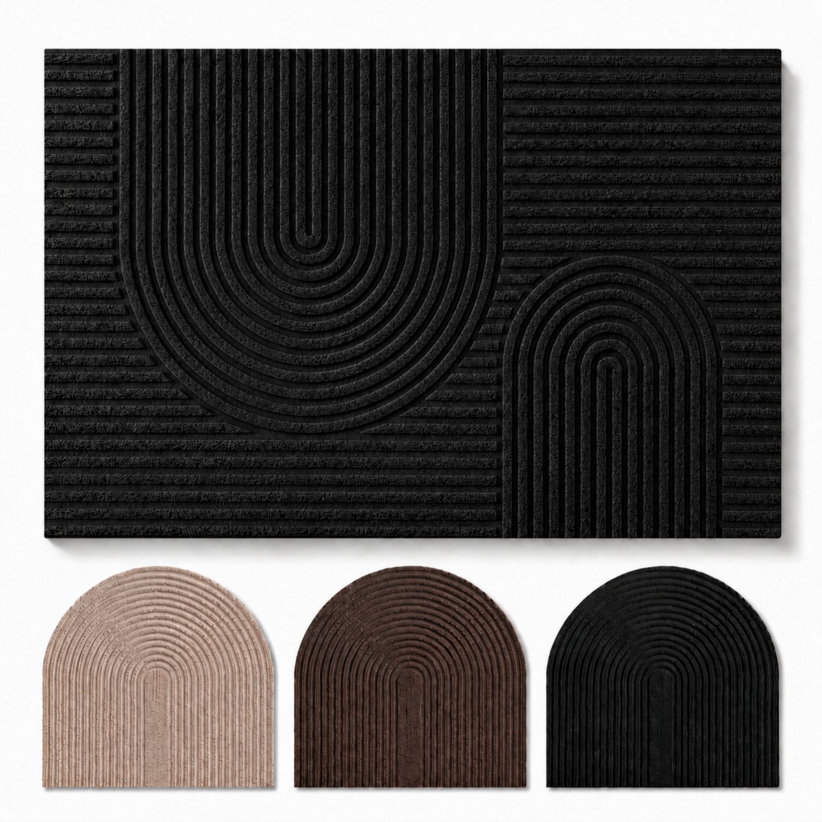 Studio M Deurmat - Japandi Stijl - Deurmat Binnen - Zwart - 60x90 cm - Antislip Deurmat - Polyester & TPE - Vloerverwarming Geschikt Zwart (Boog)