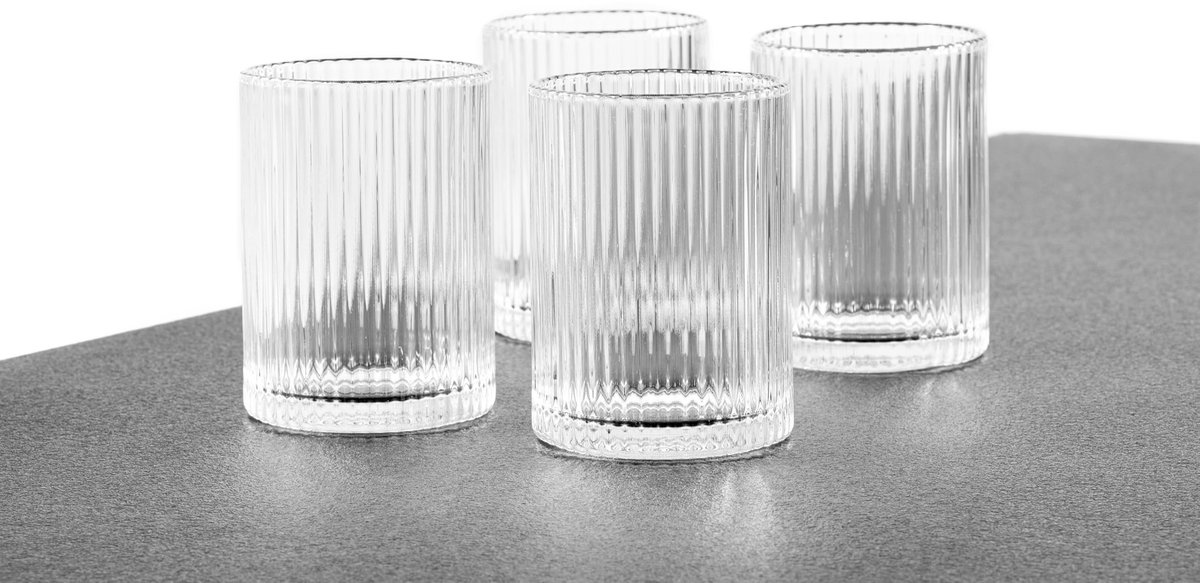 Omgoods - Set van 4 Geribbelde Longdrinkglazen voor Diverse Dranken