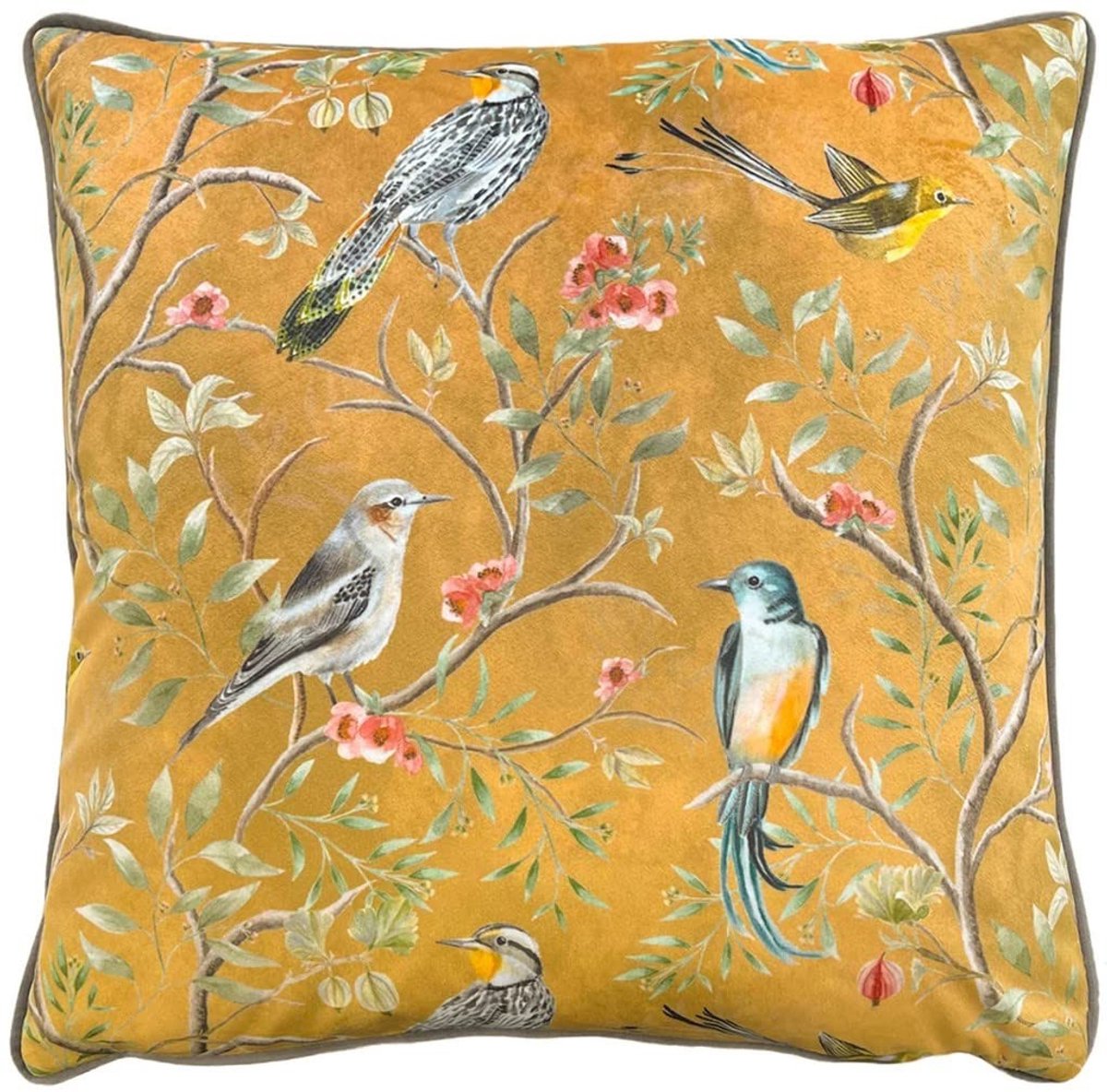 Omgoods - Decoratieve Kussenhoes met Tropisch Vogelmotief - Goud - 43 x 43 cm