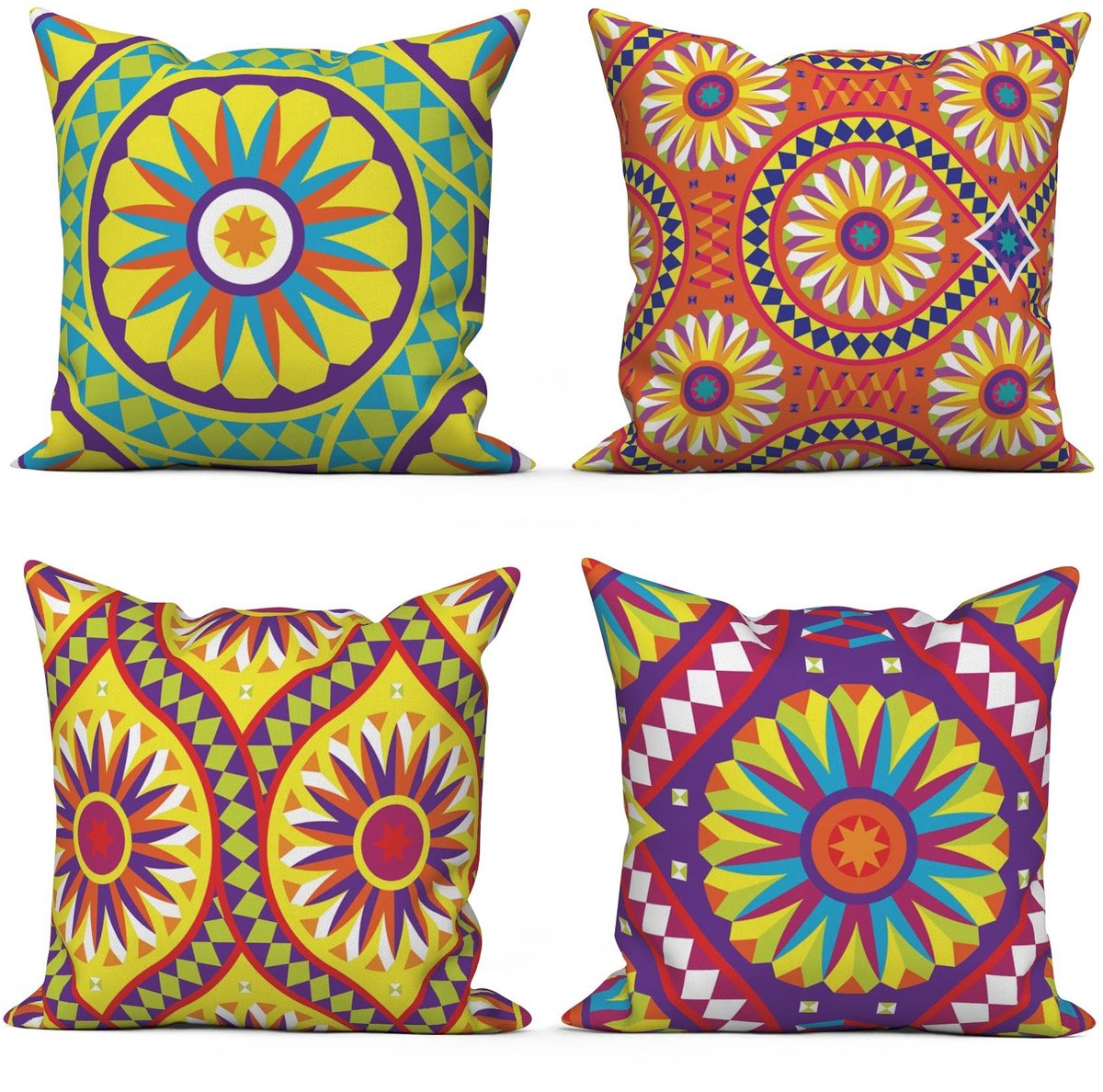 Omgoods - Set van 4 Boho Geometrische Kussenhoezen 40 x 40 cm