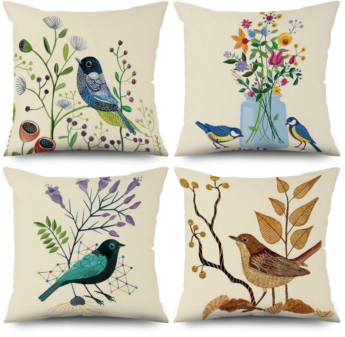 Omgoods - Set van 4 Lente Kussenhoezen 40 x 40 cm