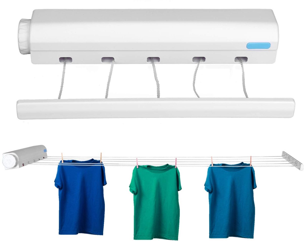 Omgoods- Waslijn Uittrekbaar - Telescopische Wandmontage - Kleding Hangende Lijn - Sterk Touw - Hoogwaardig ABS-Materiaal - Geschikt voor Binnen/Buiten - Wasdrogerlijn