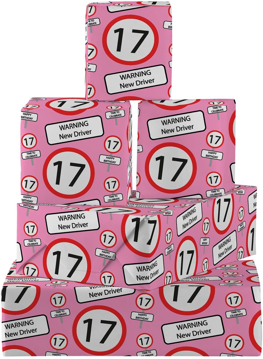 Omgoods - Grappig Inpakpapier voor 17e Verjaardag - 5 Vellen