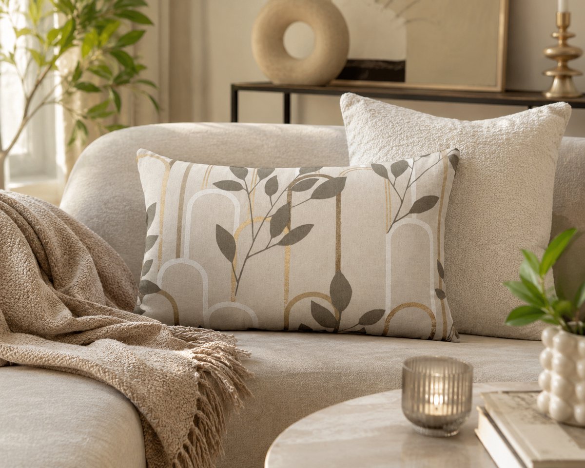 Roseris Sierkussen 40 x 60 cm – Metallic Print Design – Polykatoen – Beige