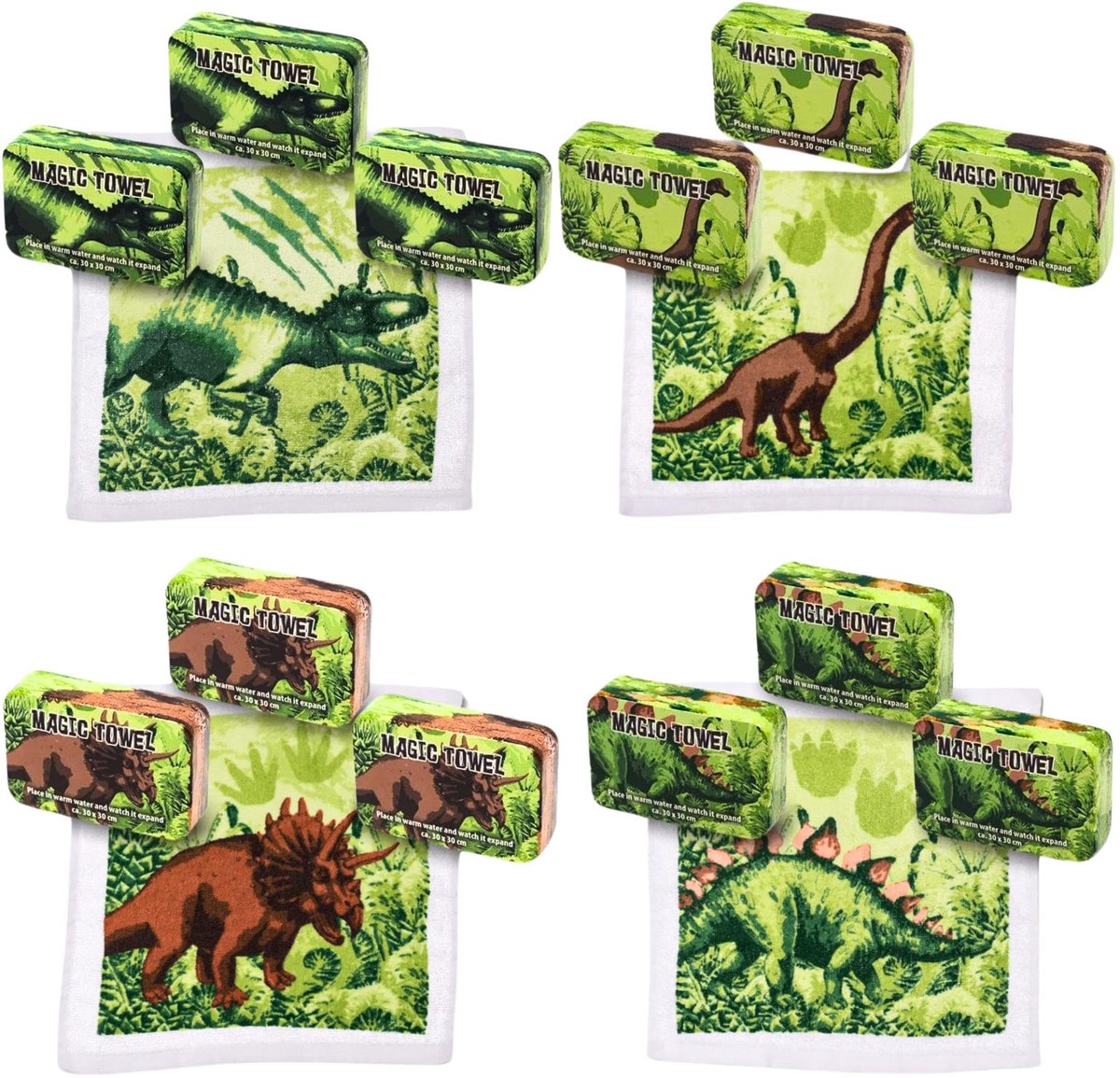 Omgoods- Washandjes Set van 12 - Magische Katoenen Doeken - Dinosaurus Design - 30x30 cm - Origineel Cadeau - Perfect voor Kinderen - Handdoek
