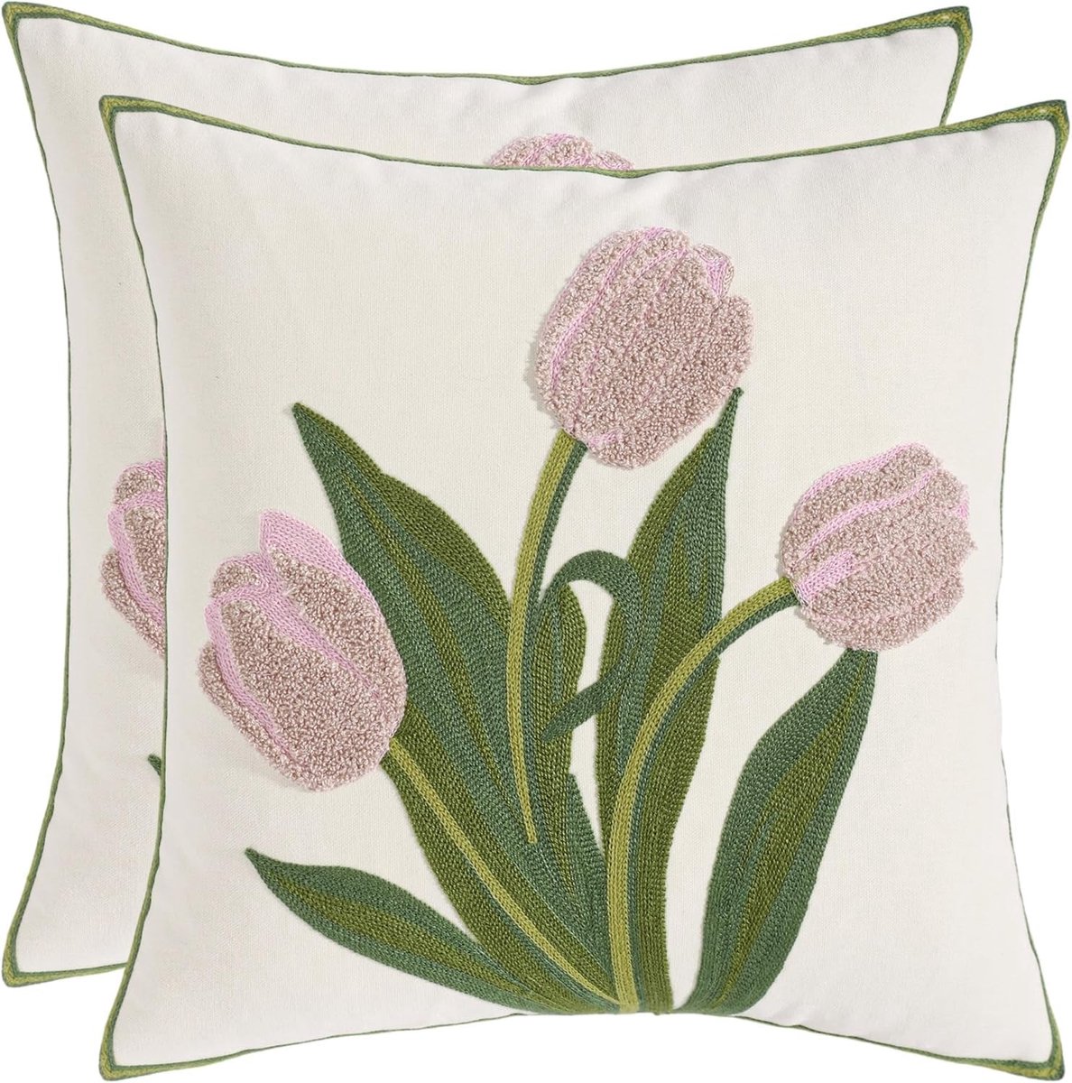 Omgoods - Set van 2 Kussenhoezen 18 x 18 inch met Roze Tulp