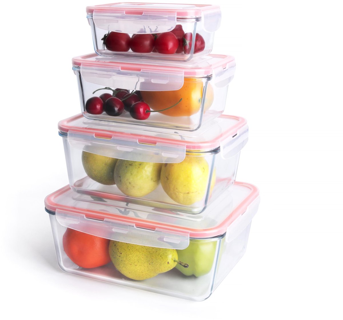 Omgoods - Set van 4 Grote Glazen Opbergdozen met Deksel