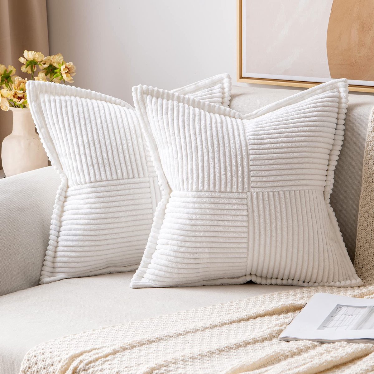 Omgoods - Set van 2 Zachte Corduroy Kussenslopen voor Moderne Decoratie, Wit 40 x 40 cm