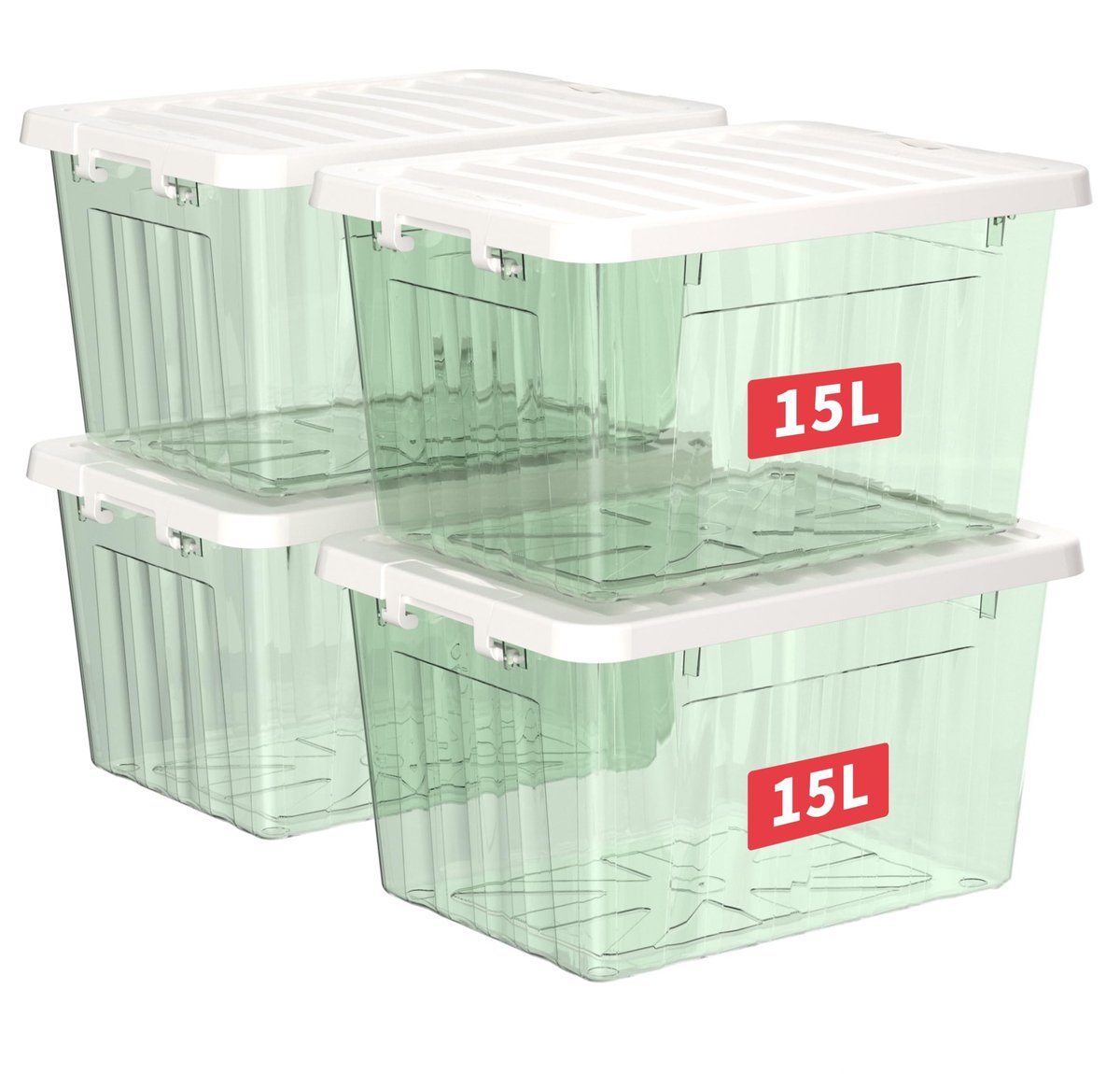 Omgoods - Set van 4 Transparante Opbergdozen 15L