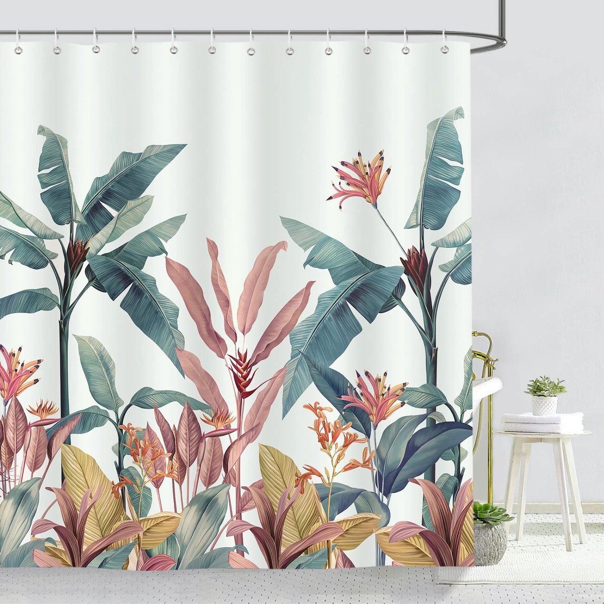 Omgoods - Tropical Leaves Douchegordijn 180 x 200 cm Waterdicht