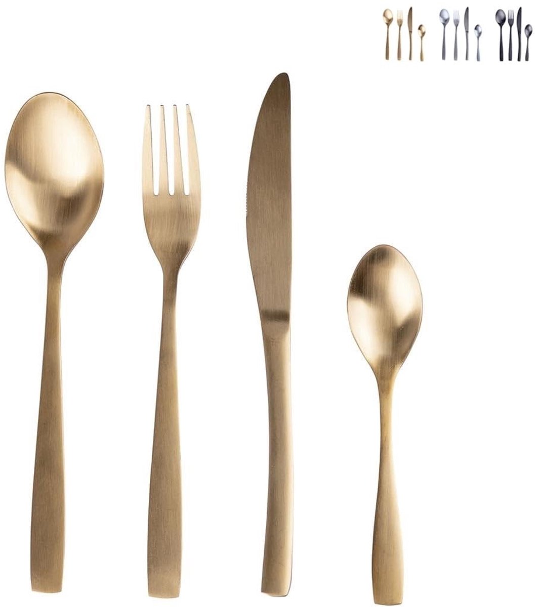 Omgoods - 16-delig Bestekset van Roestvrij Staal in Satin Goud
