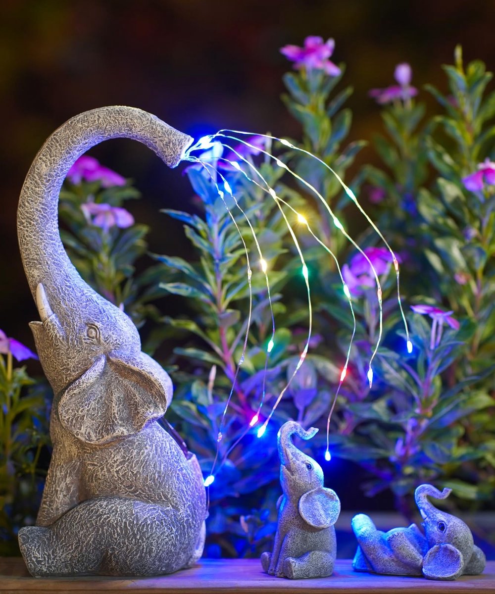Omgoods - Olifanten Beeldjes met Zonne-energie voor Tuin Decoratie