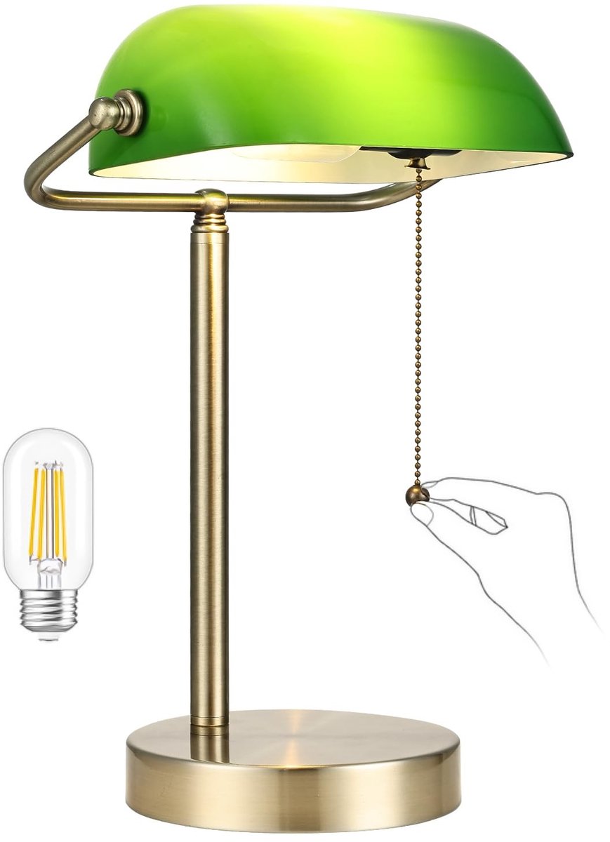 Omgoods - Traditionele Bankiersbureaulamp met Groen Glas - Verstelbare Verlichting