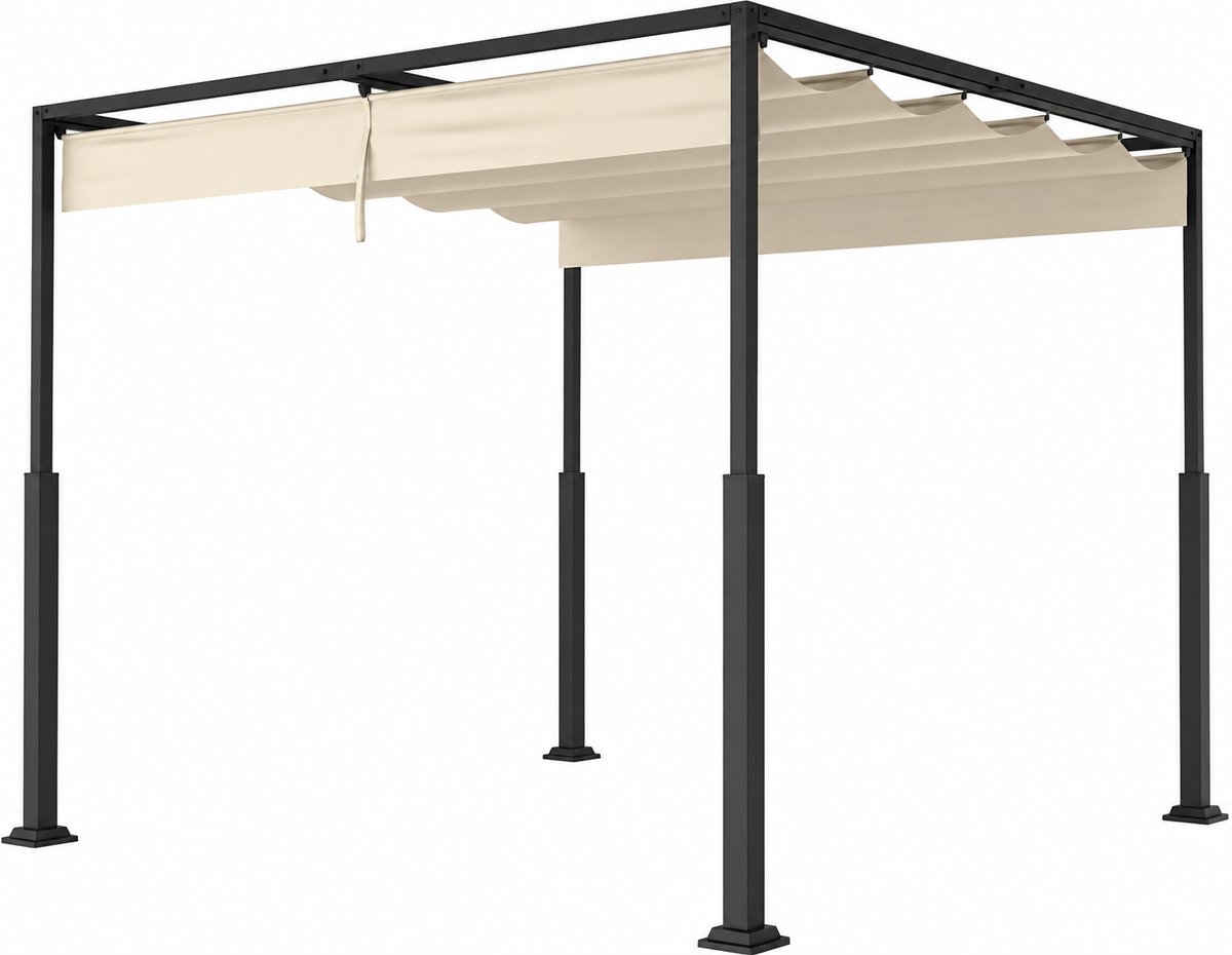 Pergola 3x3 m – Waterdichte Tuinpergola met Schuifdak – Stalen Frame – Zonwering voor Tuin, Terras & Patio