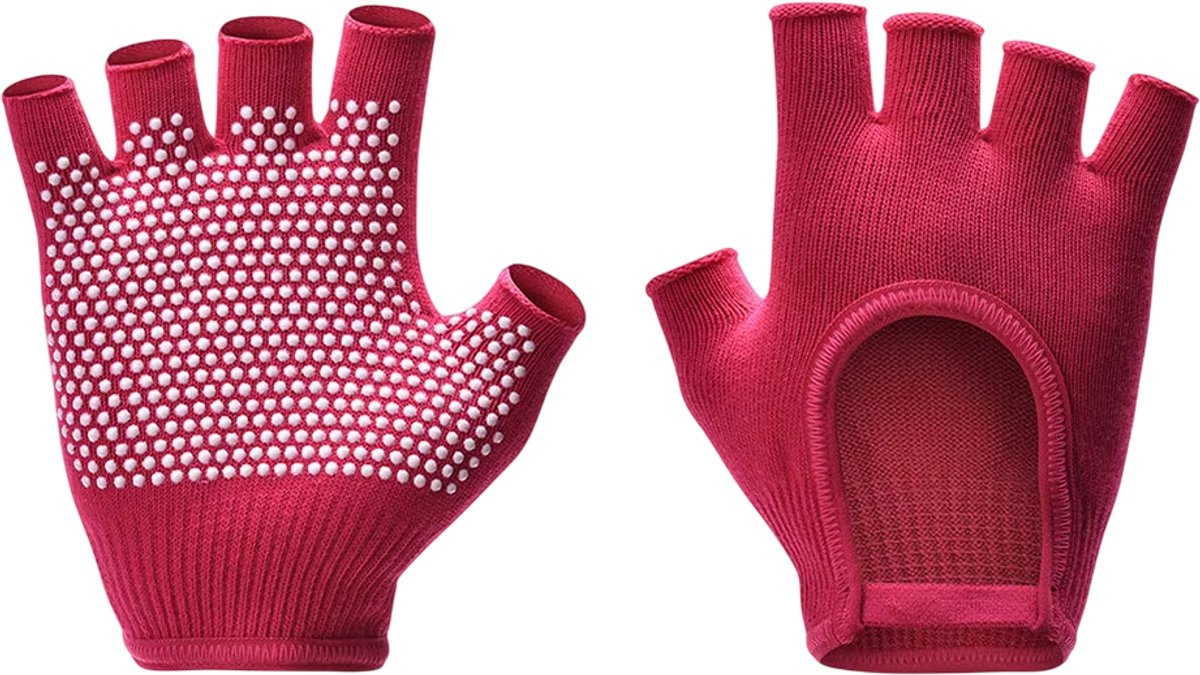 Antislip Yoga Handschoenen Dames – Half Finger Grip Handschoenen voor Pilates, Fitness, Gym & Workout - Rood