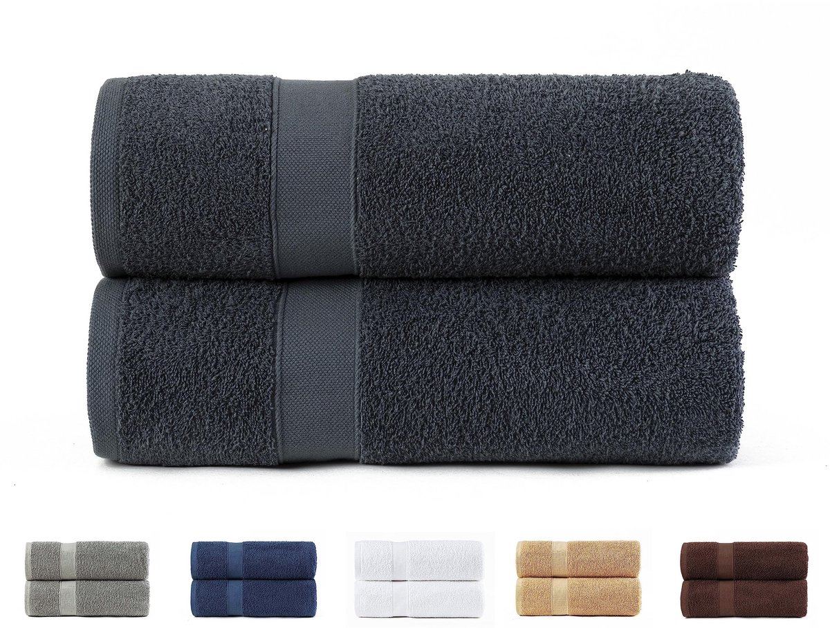 Omgoods - Set van 2 Extra Zachte Handdoeken - 100% Katoen 550 g/m² - Donkergrijs 70x140 cm