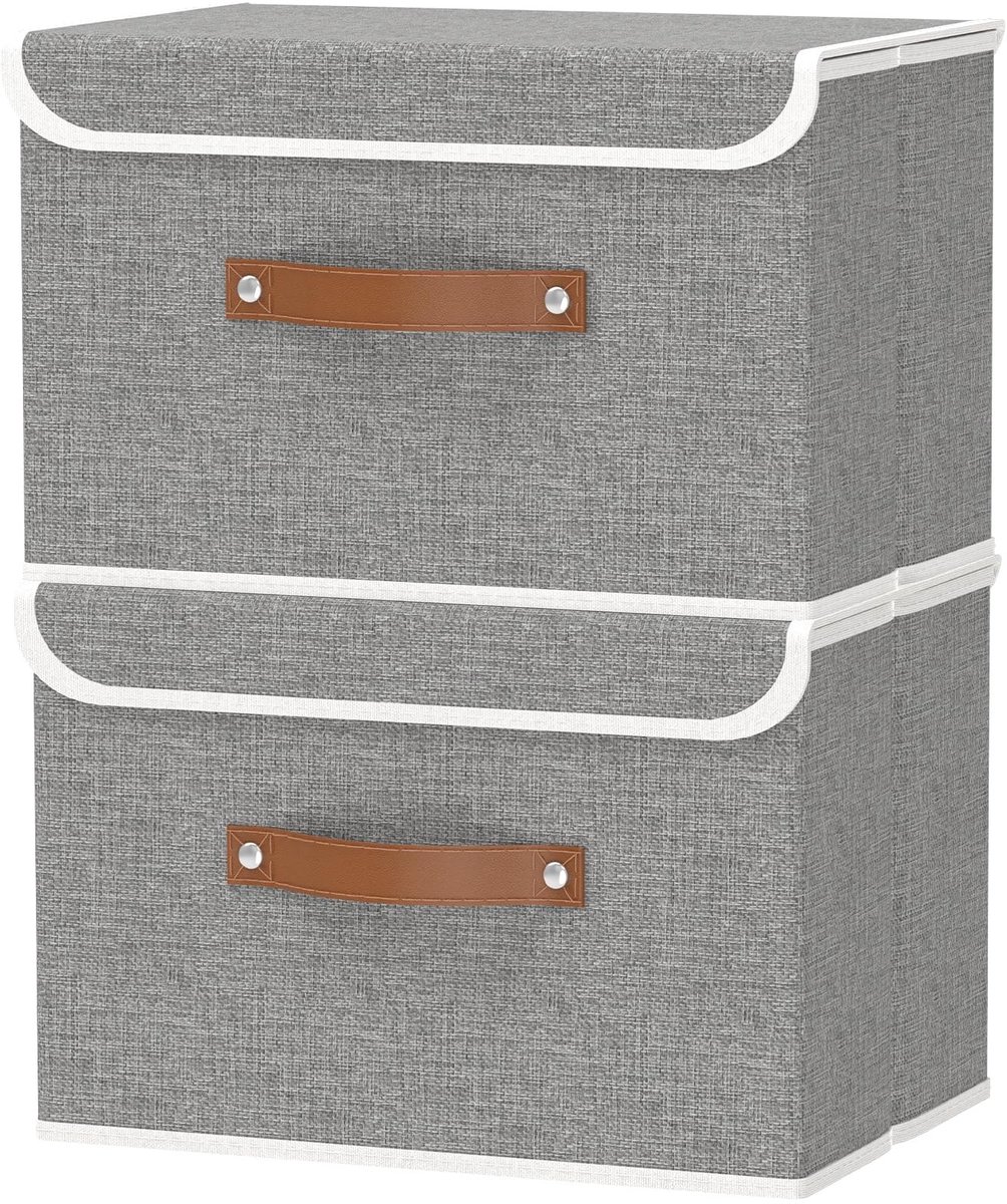 Omgoods - Opbergdozen met Deksel - Vouwbare Opbergmanden in Grijs, 2-Pack