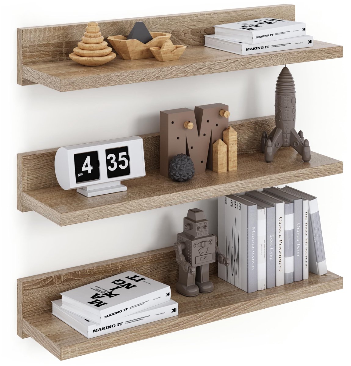 Omgoods - Set van 3 Zwevende Wandplanken 39 cm Sonoma