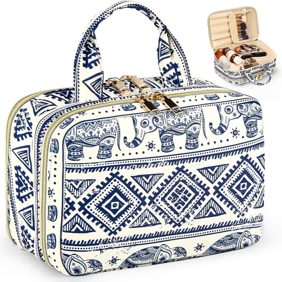 Omgoods - Makeup Bag - Grote Toilettas voor Vrouwen met Waterdicht Elephant Print
