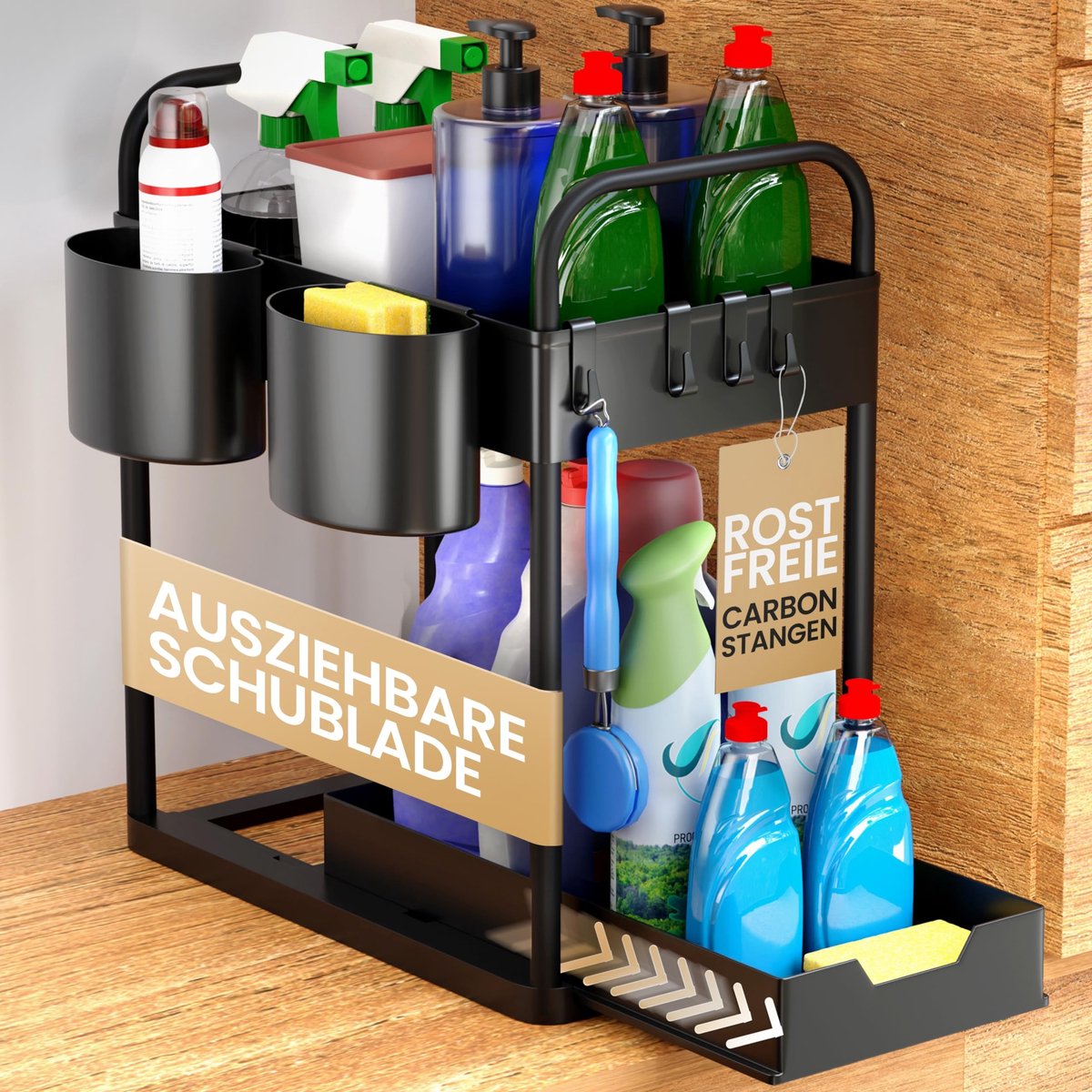 Omgoods - Onderkast Organiser met 2 Planken voor Keuken en Badkamer