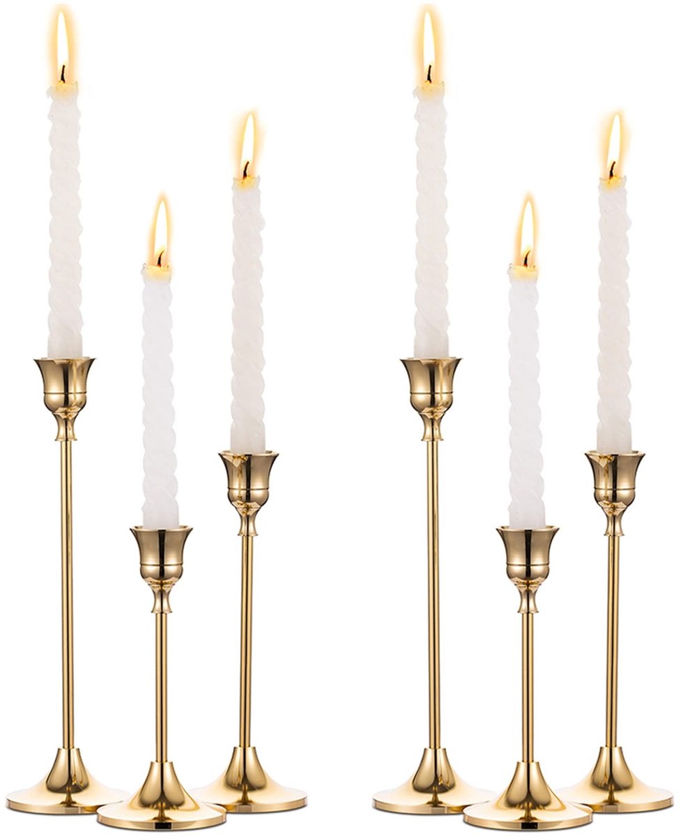 Omgoods - Set van 6 Messing Gouden Kaarsenhouders voor Decoratie