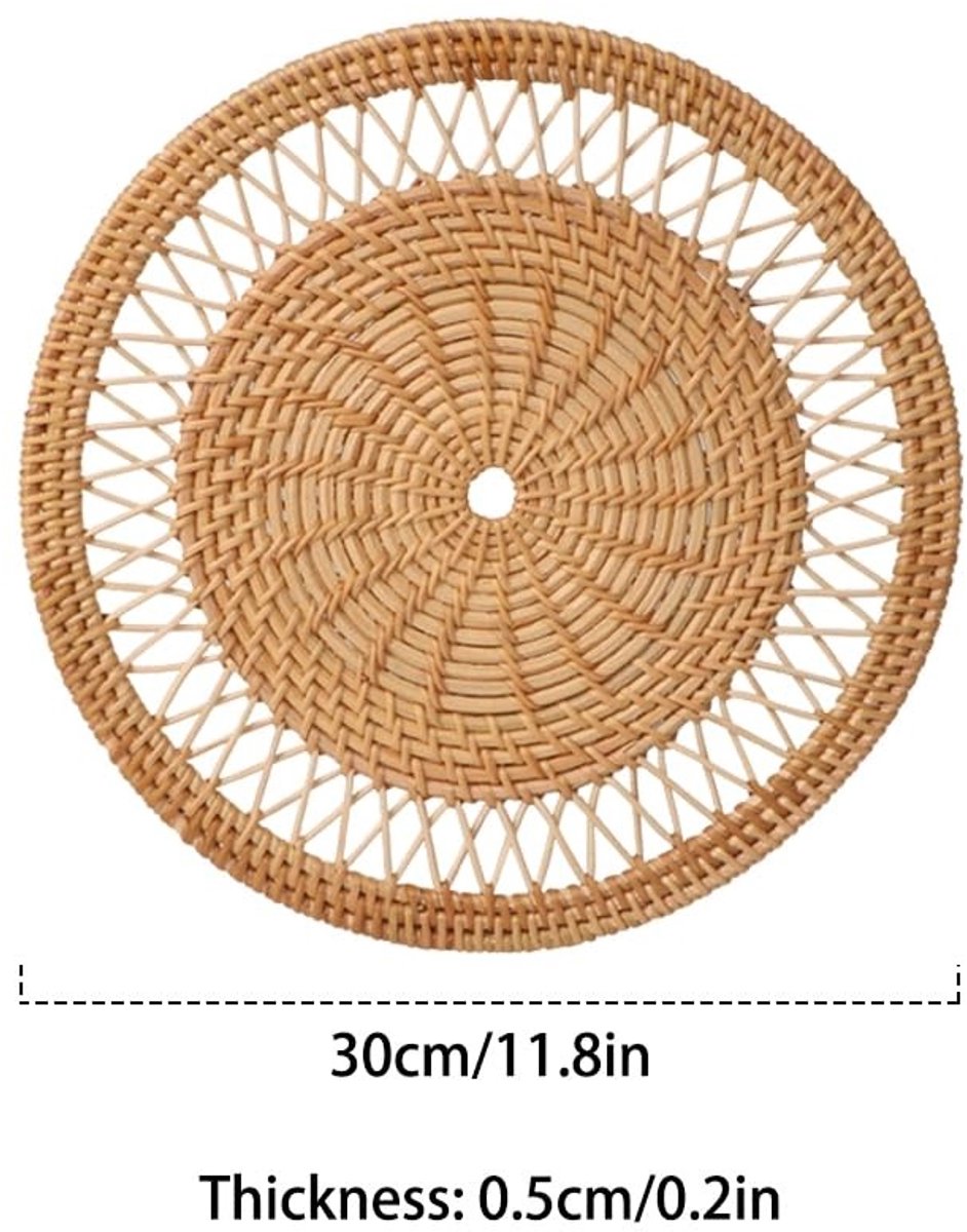 Omgoods- Placemats Ronde Geweven - Onderzetters voor Glazen - Onderzetters voor Pannen - Onderzetters Kurk - Duurzaam Herfstrotan - Bescherming tegen Vloeistofmorsen