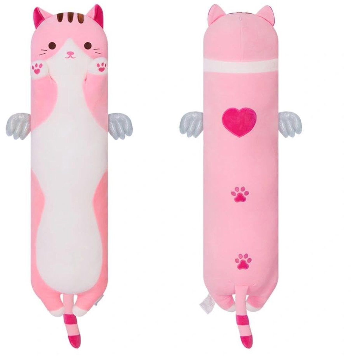 Omgoods - Zacht Pluche Kattenkussen - Lang Slaapkussen - Roze 70cm