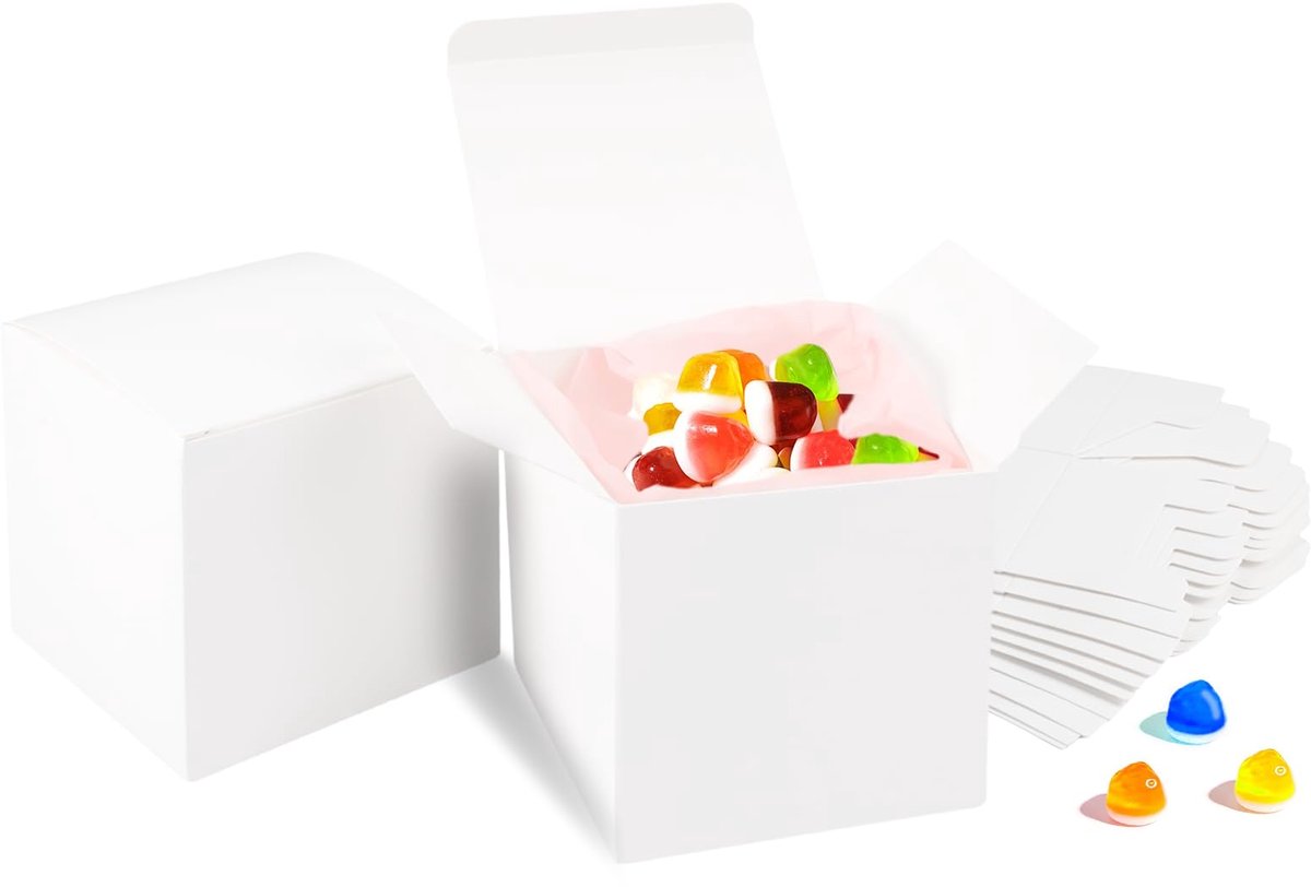 Omgoods - Set van 50 Witte Cadeau Dozen - 8 x 8 x 8 cm - Eenvoudig Samen te Stellen Kartonnen Dozen
