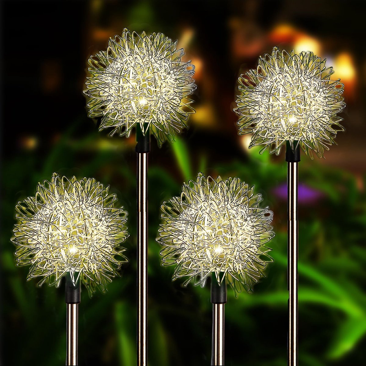 Omgoods - 4 Stuks Solar Tuinverlichting met Dandelion Ontwerp